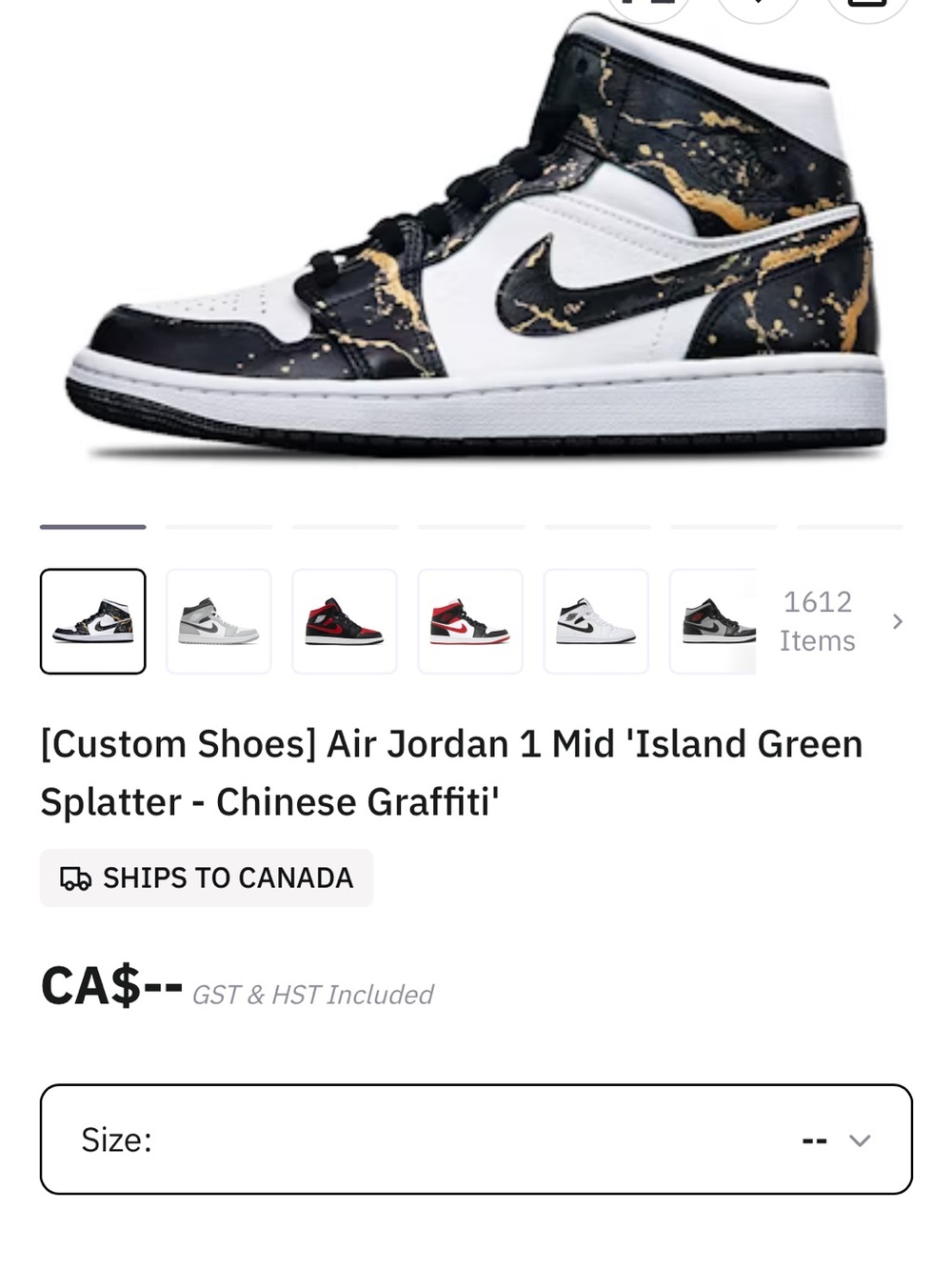 Nike Black and White Mid-Top Sneakers with Gold Splatter